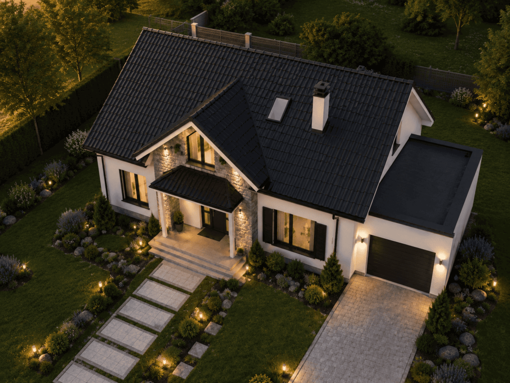 Plani i Shtëpisë Alba 1 Kat e Gjysmë Moderne me Garazh Lart 12x10m