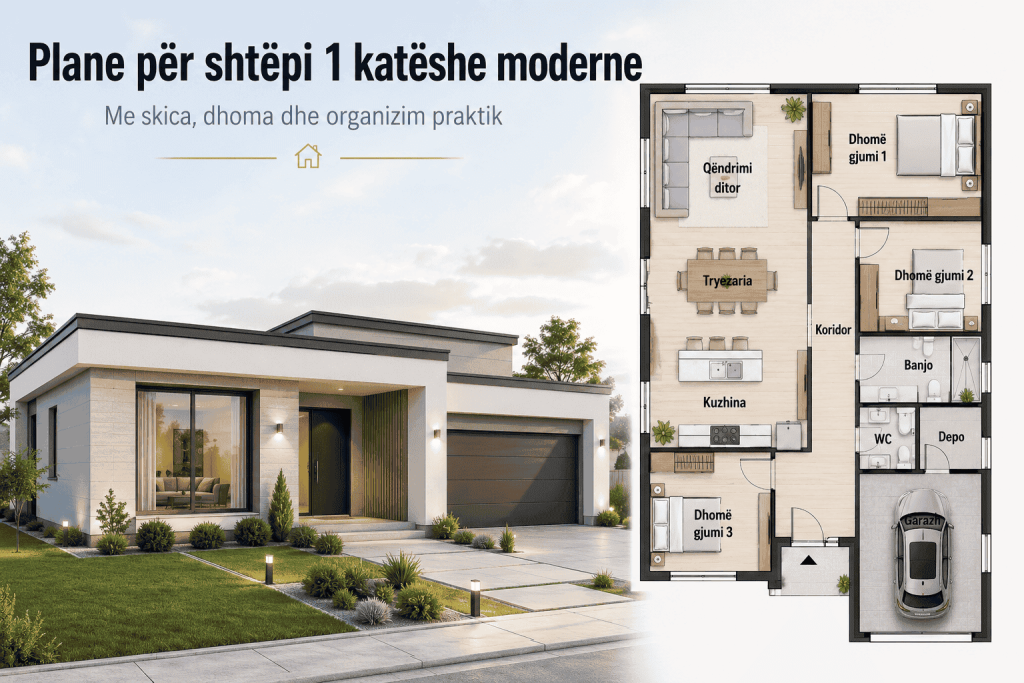 Plani i Shtepise Aurora 1 Kateshe me Garazh projektim