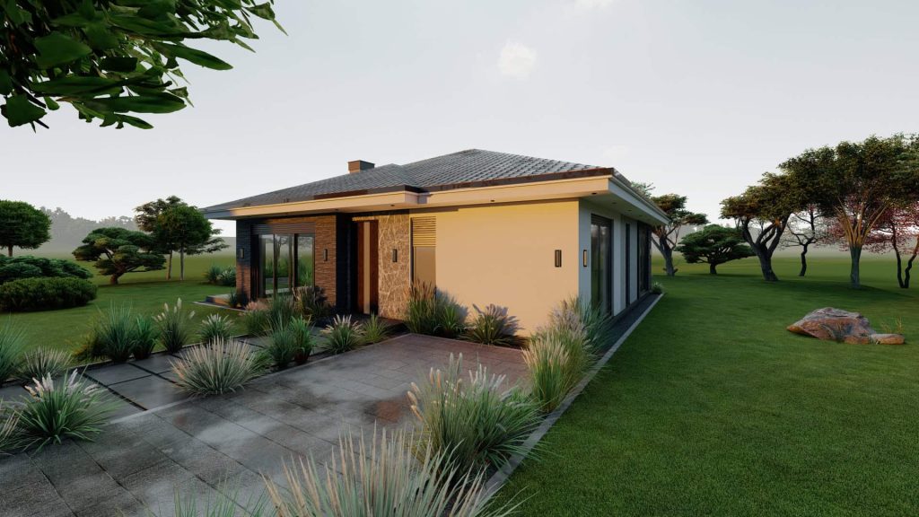 Plani i shtepise 1 katshe GrayStone 10x10 me kulm